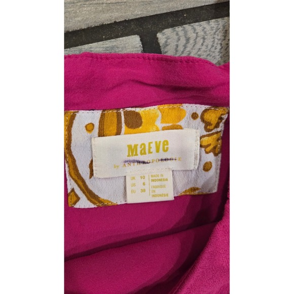 Maeve Anthropologie Pink Midi Dress Puff Sleeve Tie Waist Women's Size 6 - Picture 2 of 7